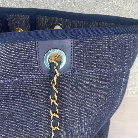 ❤️ SOLD Chanel Small Denim Blue Deauville Tote with gold hardware - Picture 8 of 16